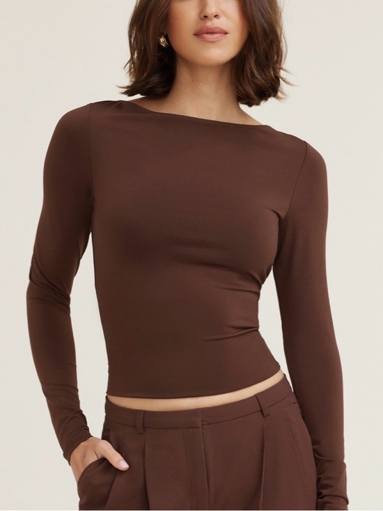 Dynamite Tops - Dynamite Burgundy Boatneck Long Sleeve Top
